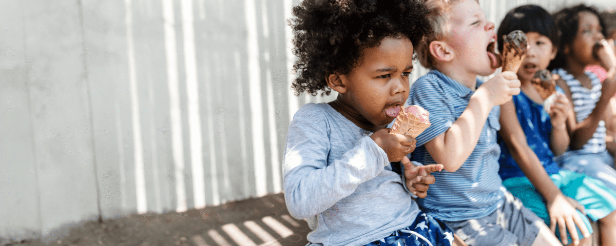 Allergy safe and free-from ice cream eaten by children